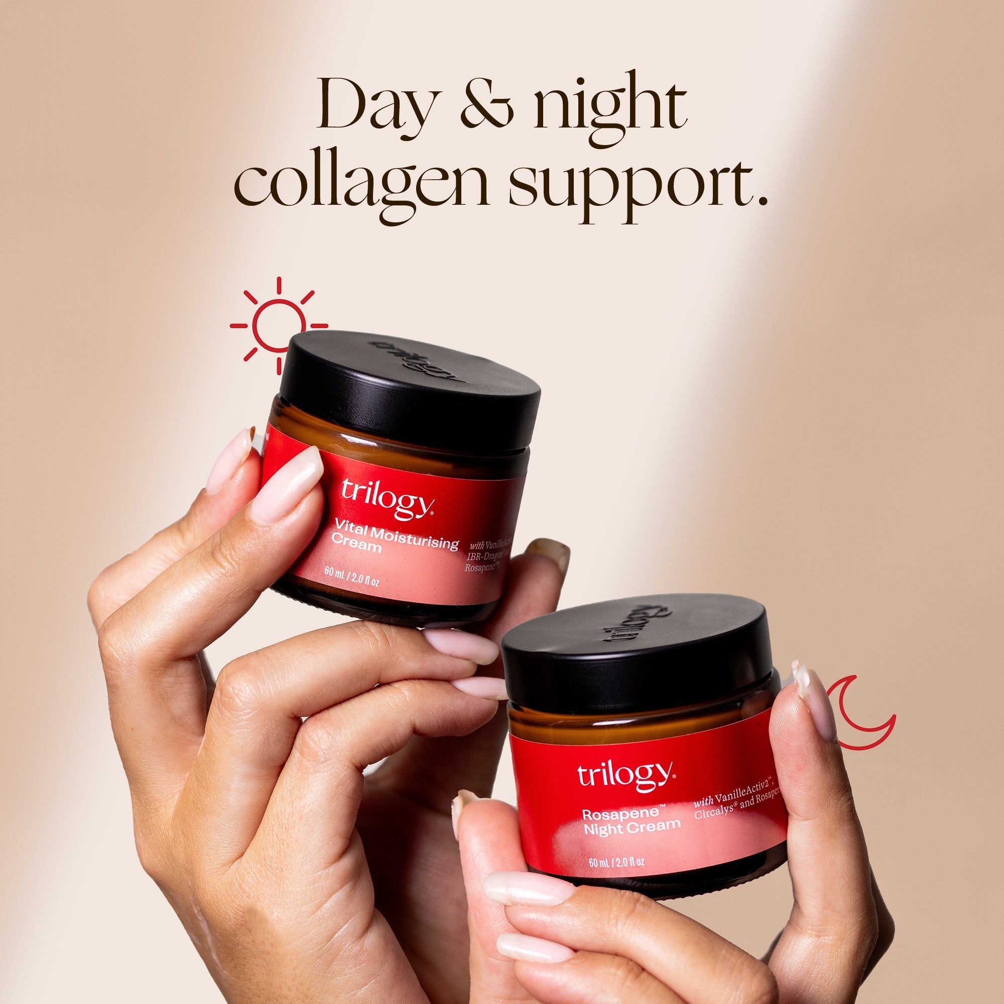 Vital Moisturising day Cream with Rosapene Night Cream for day and night use.