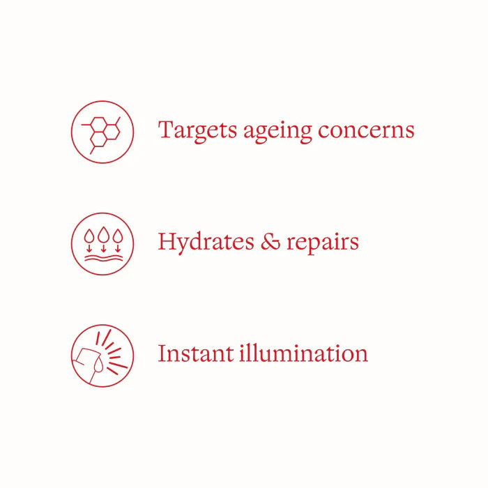 Instant Glow Rosehip Oil benefits - targets ageing concerns, hydrates and repairs while providing instant illumination.