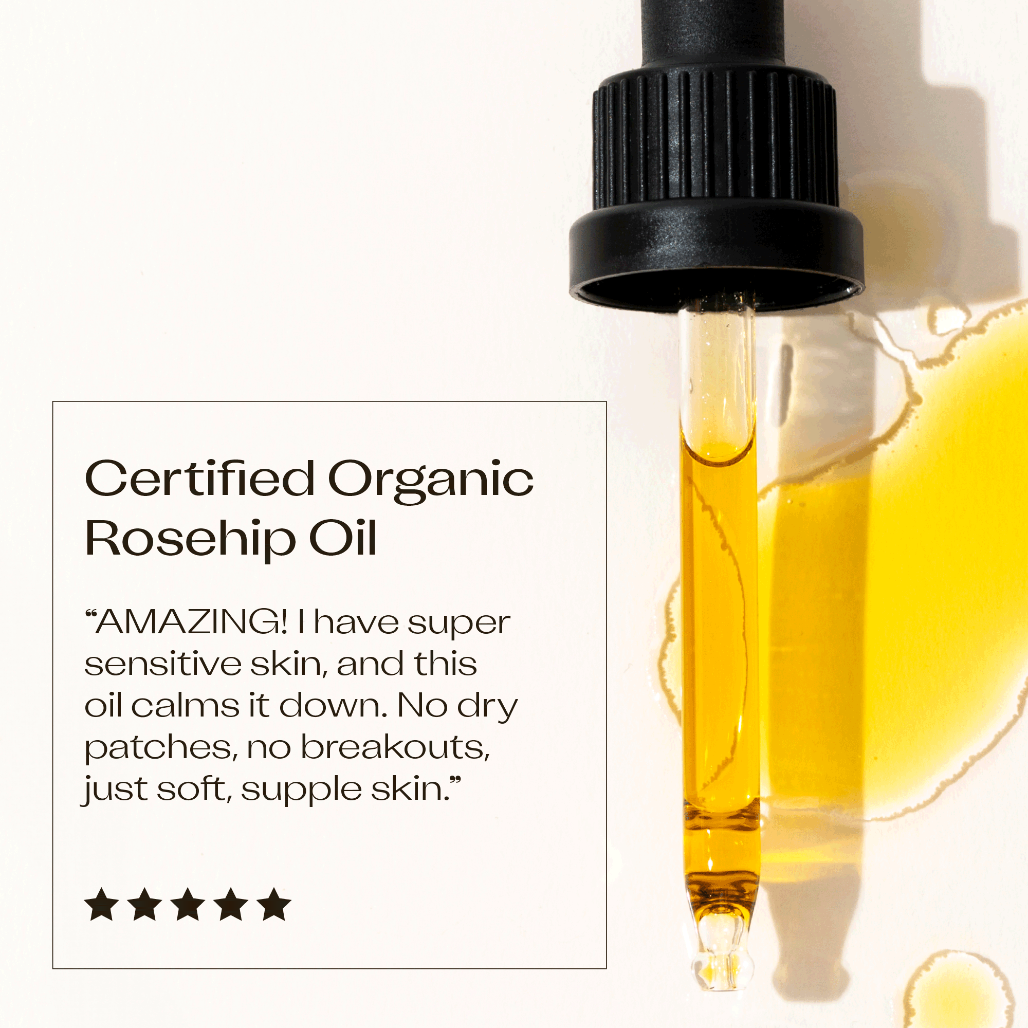 Certified Organic Rosehip Oil 45ml 5 star customer reviews.