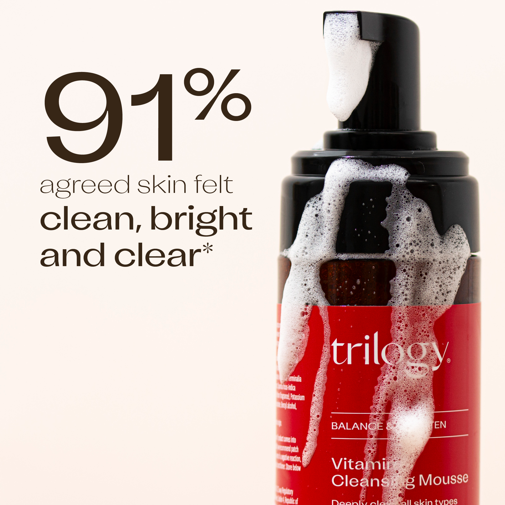 Vitamin C Cleansing Mousse customer claims - 91% agreed skin felt clean, bright and clear*.