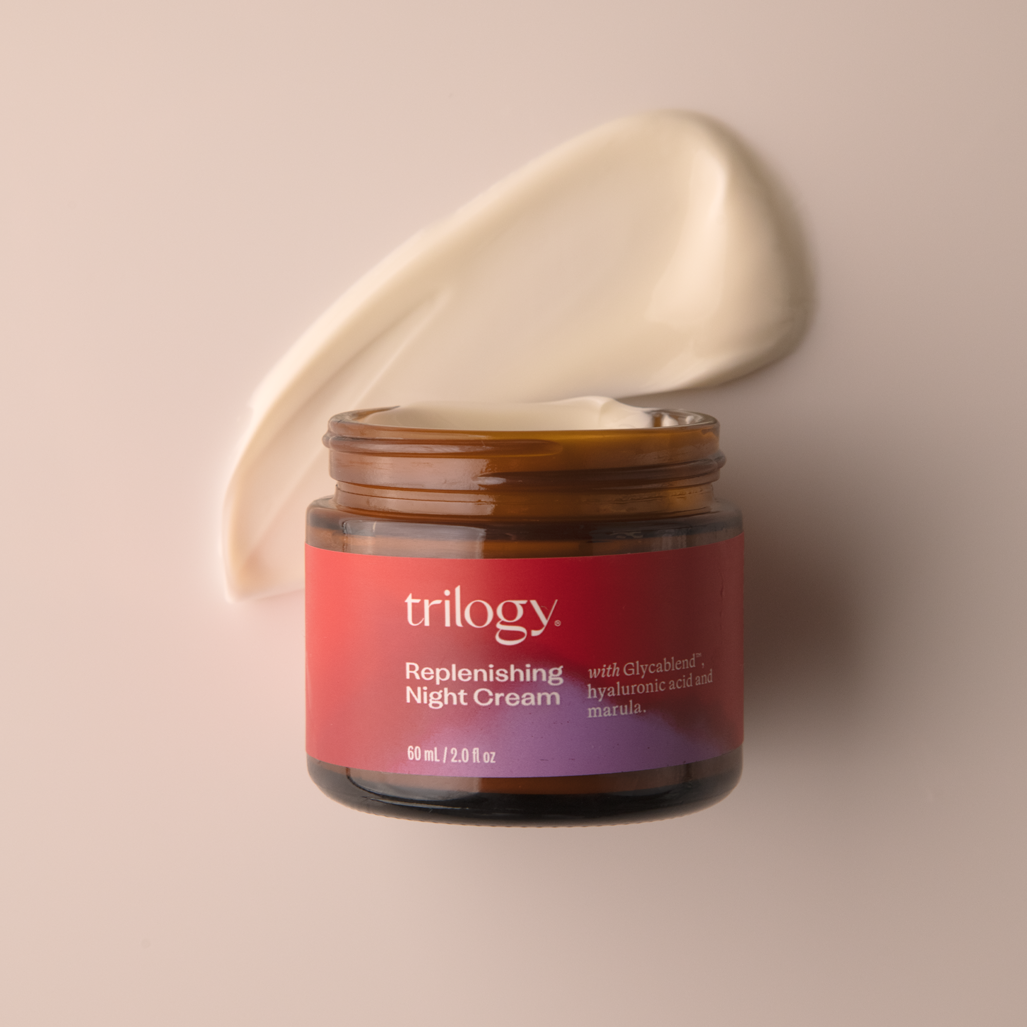 Trilogy Skincare Replenishing Night Cream with swatch.