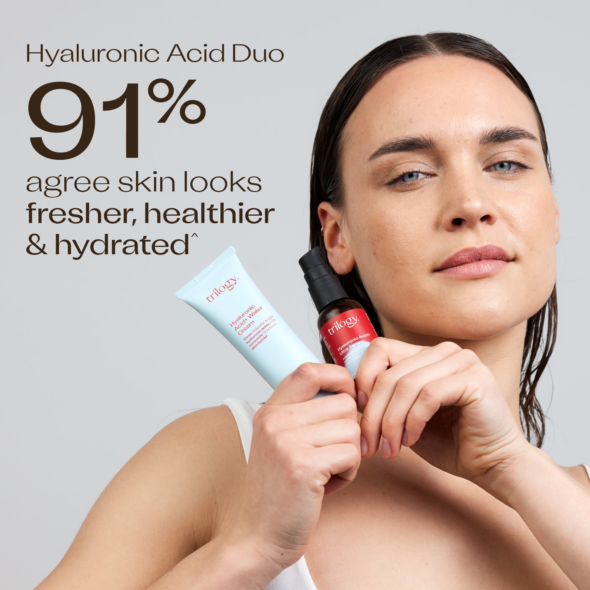 Hyaluronic Acid+ Water Cream claim - 91% agree skin looks fresher, healthier and hydrated.