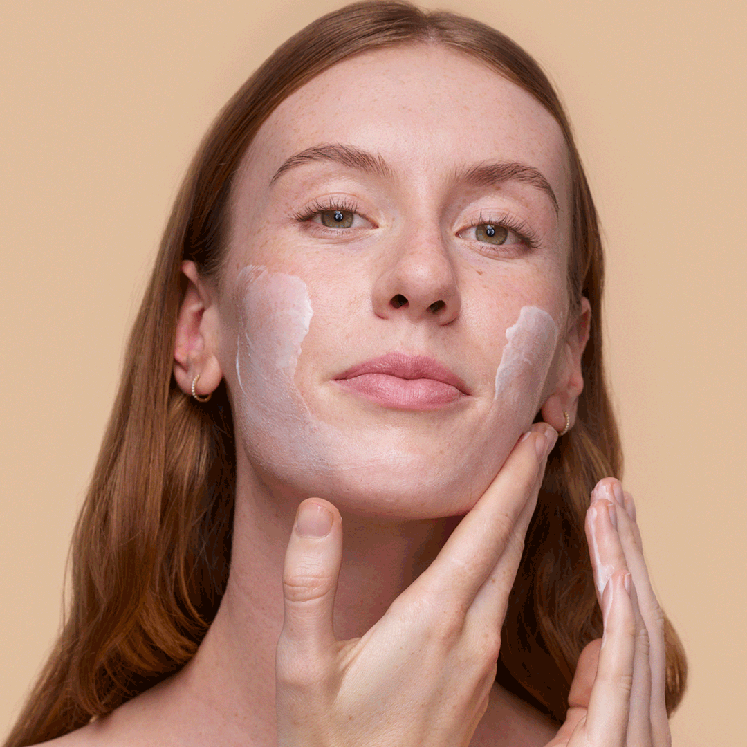 Very Gentle Cleansing Cream model application on face.