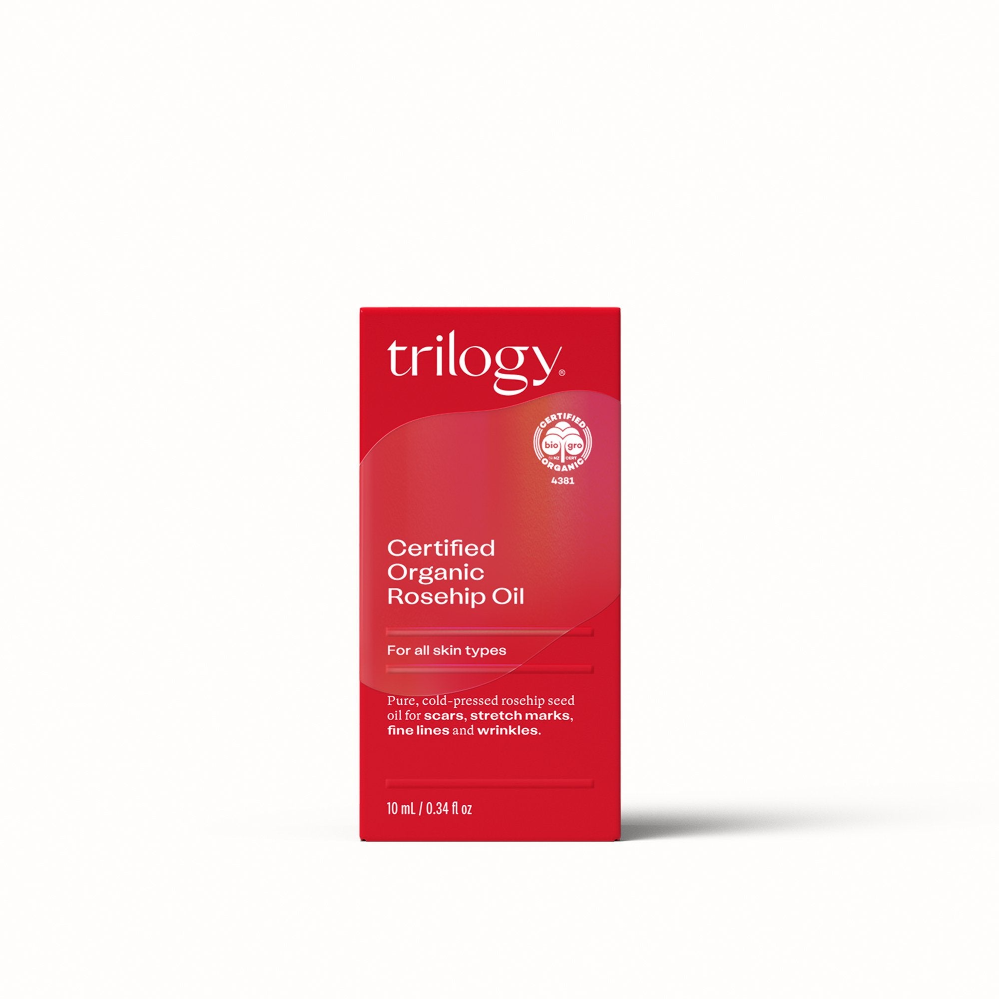 Certified Organic Rosehip Oil 10mL in packaging.