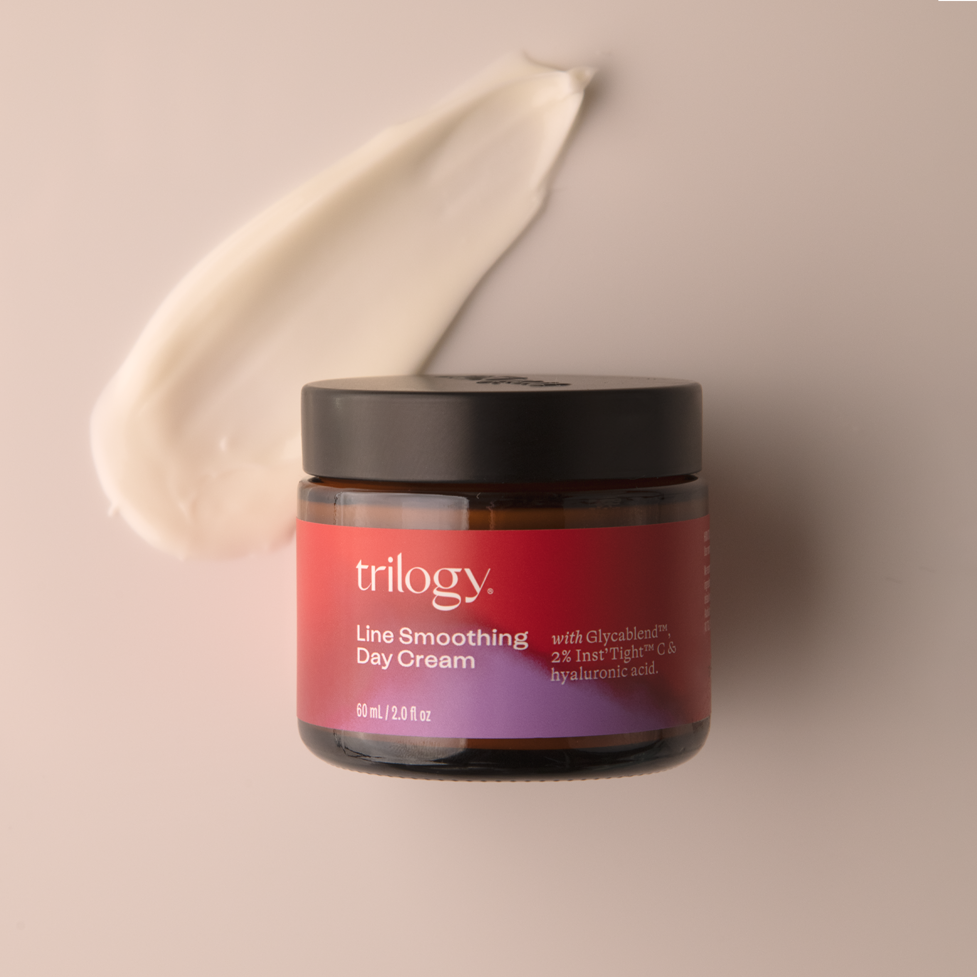 Trilogy Skincare Line Smoothing Day Cream with swatch. 